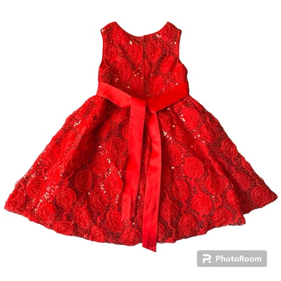 Rare Too Girls Dress Red Rose Sequin Holiday Party Special Occasion Sleeveless 6 - Picture 8 of 16